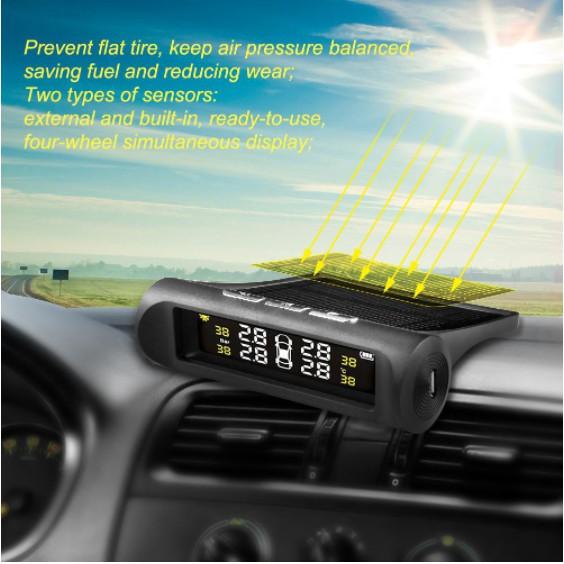 Cảm Biến Áp Suất Lốp Ô Tô TPMS Màn Hình LCD dùng Năng Lượng Mặt Trời