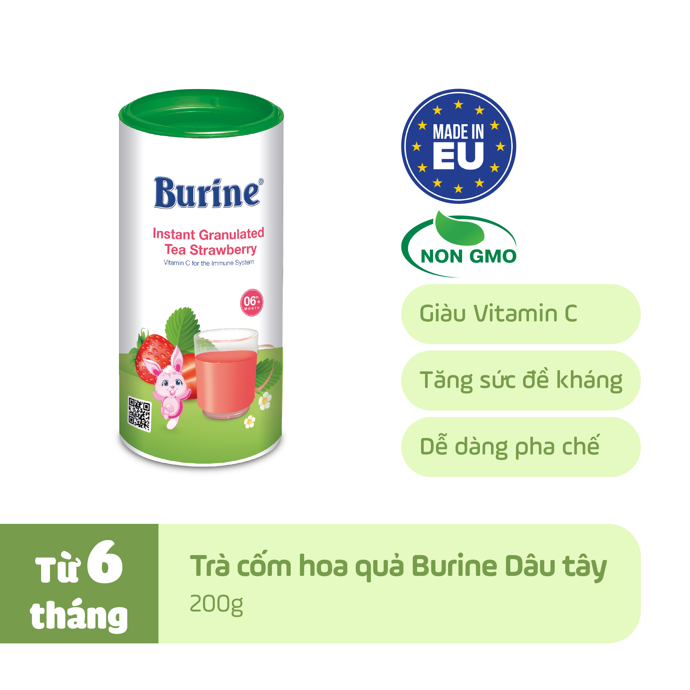 Trà cốm hoa quả Burine (HiPP) dinh dưỡng dành cho bé - Vị Dâu tây giúp hỗ trợ giảm viêm nhiễm, tăng cường đề kháng (Không dành cho trẻ dưới 6 tháng tuổi)