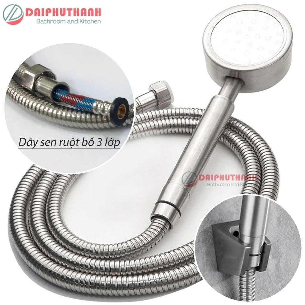 Bộ Vòi Sen Tắm Nóng Lạnh KZ-SV02TD Inox SUS304 - Đủ bộ gồm củ sen, tay sen, dây và gác sen
