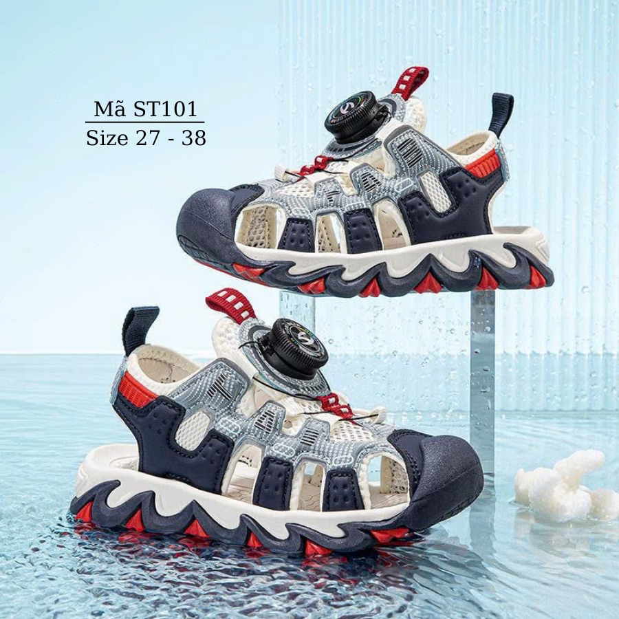 Sandal Bé Trai Bít Mũi cao cấp HOBIBEAR 3 - 12 tuổi thể thao núm vặn khóa xoáy êm nhẹ đi học chạy bộ NHÍM SHOP ST101