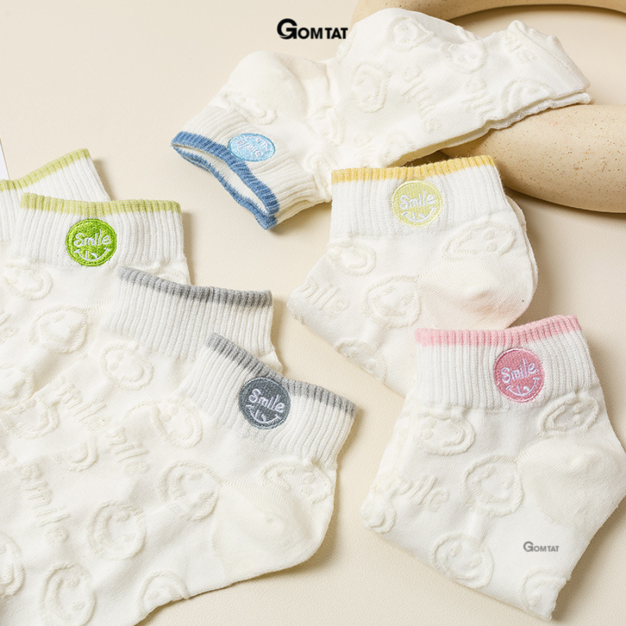 Set 5 đôi vớ nữ cổ ngắn xinh xắn họa tiết mặt cười, tất nữ cổ thấp chất liệu cotton mềm mỏng thoáng mát - CB092