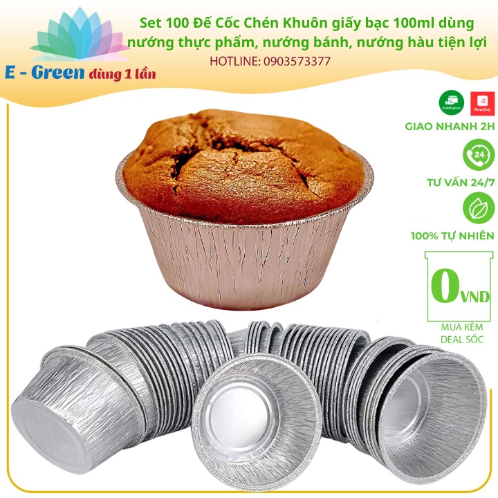 Set 100 Chén Khuôn giấy bạc 100ml dùng nướng thực phẩm, nướng bánh, nướng hàu tiện lợi - E Green Dùng 1 lần