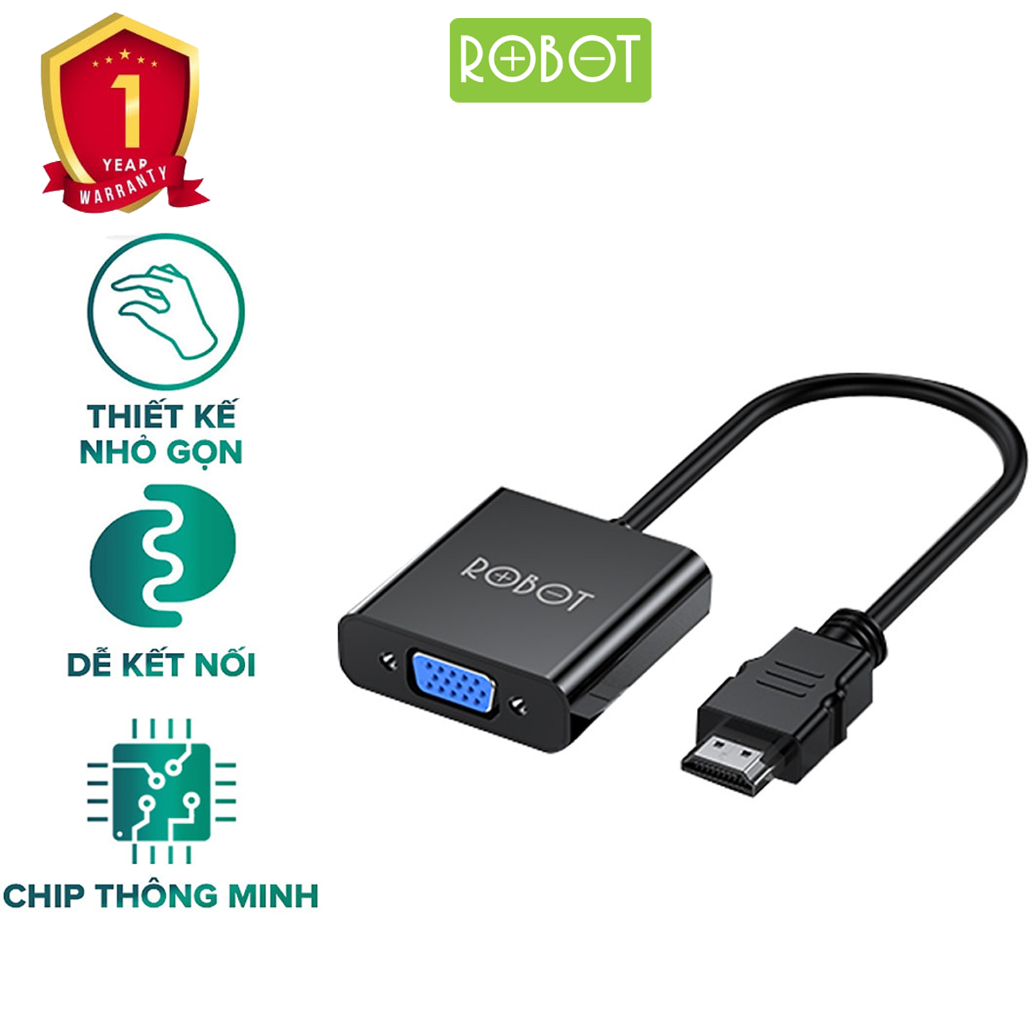 Bộ Chuyển Đổi HDMI Sang VGA ROBOT RHV10 Chuẩn FHD 1080P Kết Nối Với Máy Chiếu, TiVi - Hàng Chính Hãng