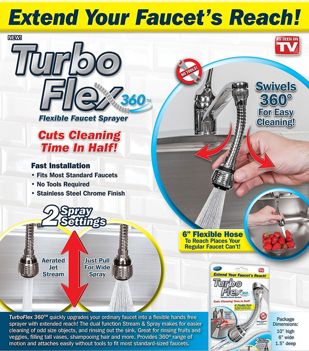 Đầu Vòi Nước Tăng Áp Turbo Flex Cho Vòi Bồn Rửa Xoay 360 Độ Tiện Dụng