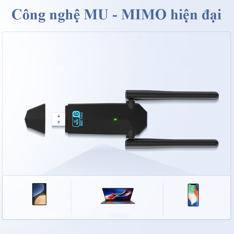 USB Wifi Cho PC 2 Râu Không Dây AX1800M Băng Tần Kép 5Ghz 2.4Ghz 1300Mbps Bộ Thu Sóng Wifi Chuẩn Wifi6 Kiêm Card Wifi 802.11 AX AC B G N Điều Chỉnh Linh Hoạt 360 Độ Cổng USB 3.0 Tiện Lợi