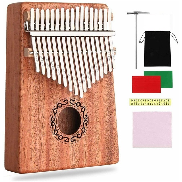 Đàn kalimba 17 phím chất liệu gỗ Mahogany Âm vang ấm tặng phụ kiện búa chỉnh âm, khăn lau đàn, Stick dán màu , túi nhung , tab hướng dẫn cho bạn mới tập chơi kalimba M-17KR