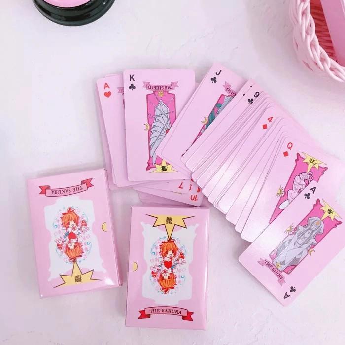 Bộ Bài Tây Màu Hồng In Hoạt Hình Sakura Dễ Thương-54 lá màu hồng khác nhau Clow card/Cardcaptor Sakura/KINOMOTO SAKURA
