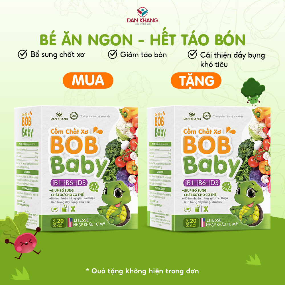 Cốm bổ sung chất xơ cho bé BobBaby Dân Khang hỗ trợ tiêu hóa giảm táo bón hộp 20 gói