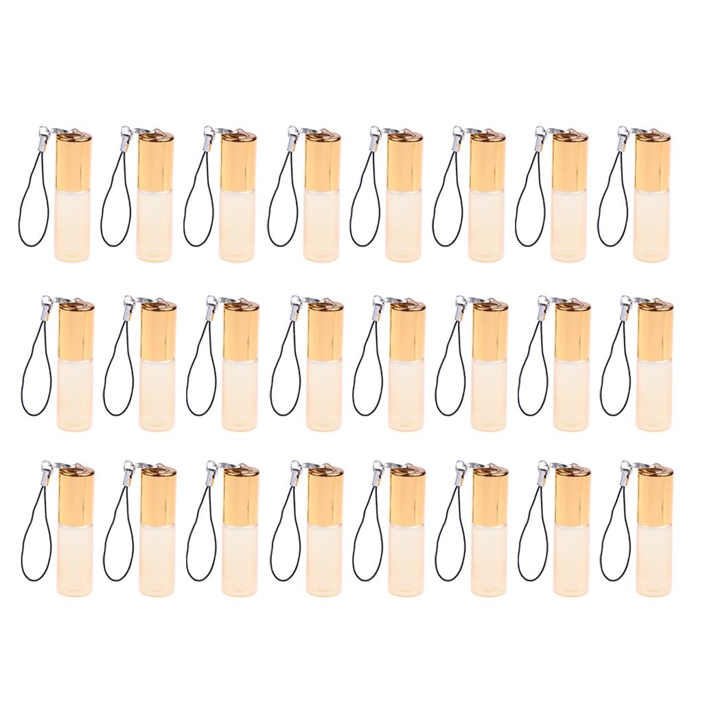 24 Pieces Refillable Glass Roller Essential Oil Bottles Pendant 5ml Gold