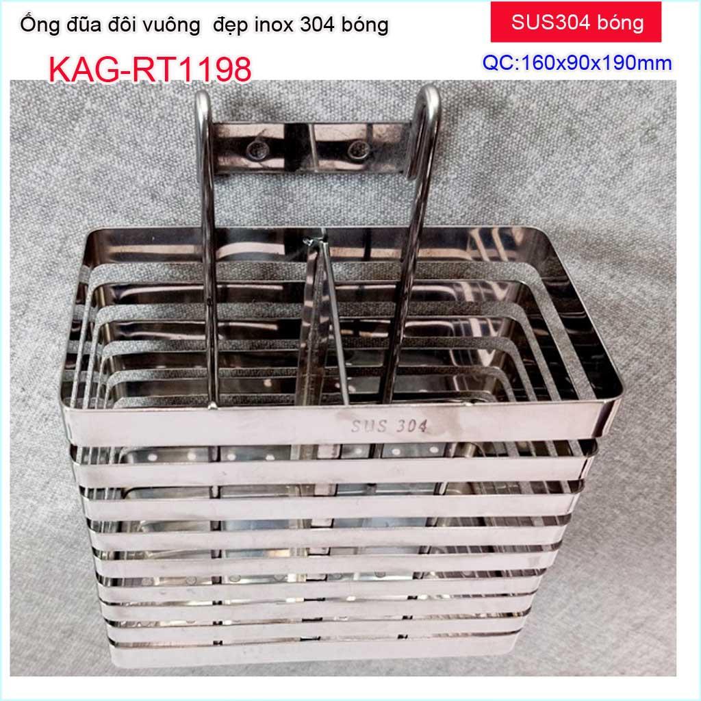 Ống đũa đôi vuông KAG-RT1198 Inox 304, ống đũa nhà bếp ống đũa vuông đôi SUS304 dập khuôn thiết kế đẹp sử dụng tốt