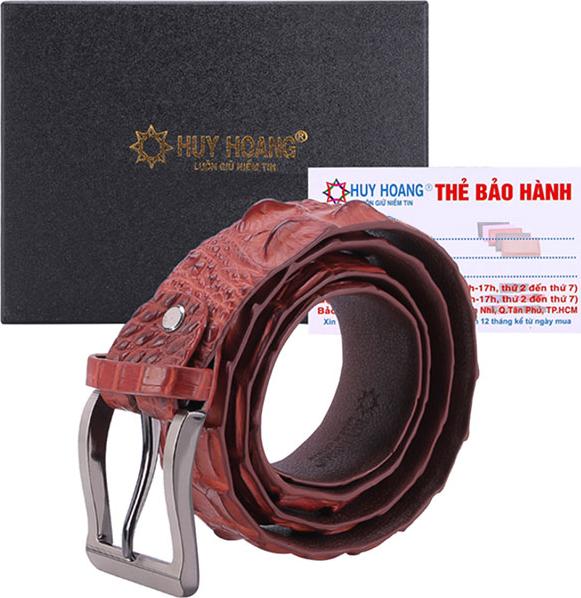 Thắt Lưng Nam Da Cá Sấu Nguyên Con Bản Lớn Bát Gài Đầu Kim Huy Hoàng HT4770 - Nâu Đỏ