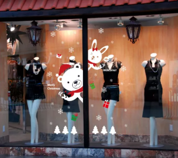 Decal trang trí Noel - Gấu Thỏ Trắng chào đón giáng sinh đáng yêu