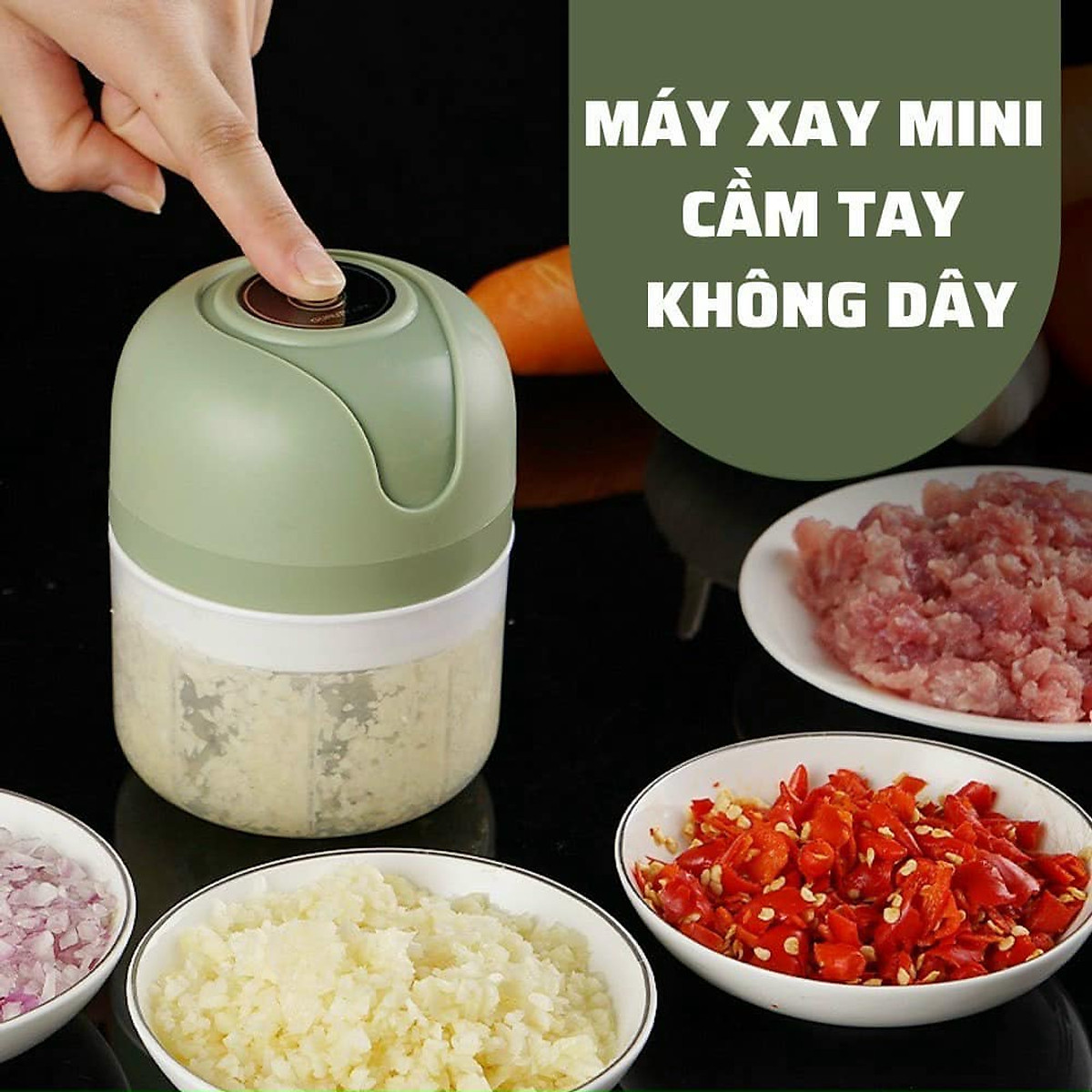 Máy Xay Tỏi Ớt Không Dây Tiện Lợi, Xay Đồ Đa Năng Xay Đồ Ăn Dặm Cho Bé Với 3 Lưỡi Dao Thép Không Gỉ, Dung tích 250ml