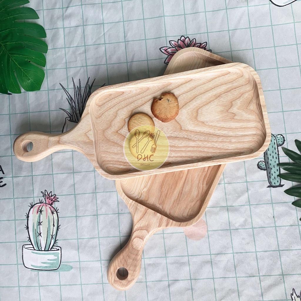 Khay tay cầm chữ nhật gỗ Tần Bì nguyên khối I Khay gỗ đựng đồ ăn ,Decor trưng bày, chụp hình sản phẩm, D