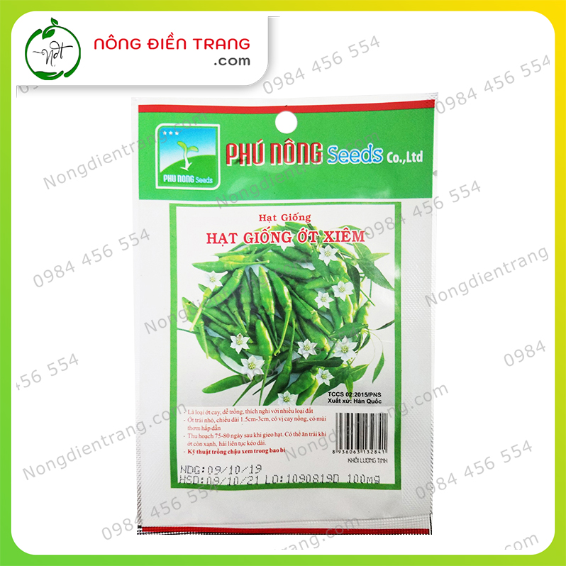 Hạt giống ớt Xiêm (Ớt Hiểm xanh Ớt Chim) Phú Nông - Gói 0.1g - Dễ trồng sai trái sinh trưởng mạnh kháng bệnh tốt VTNN Nông Điền Trang