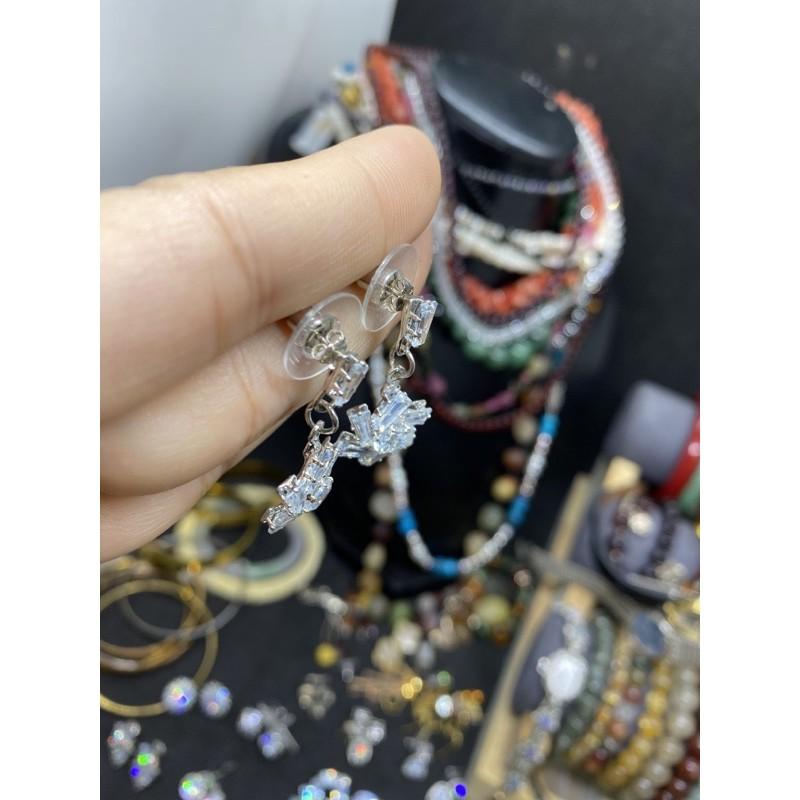 Bông tai hình hoa xoáy, đính phale bạc 925