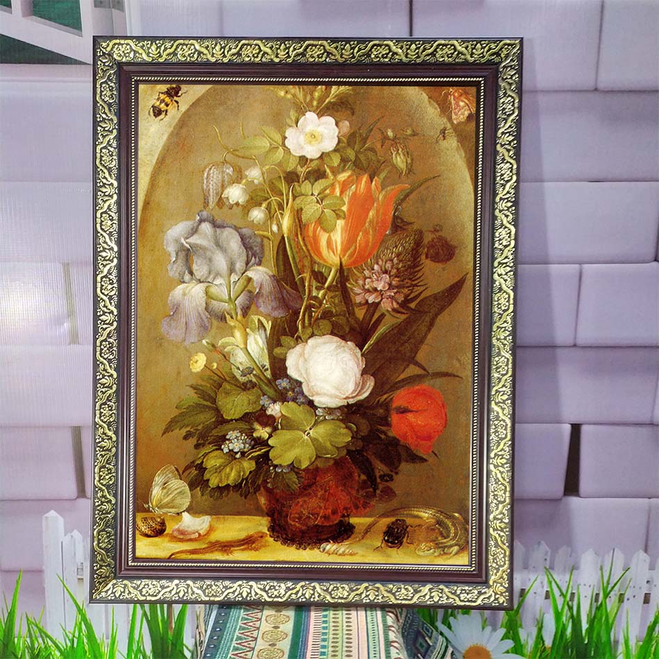 Tranh tĩnh vật hoa cổ điển - Phong cách Châu Âu sang trọng - in trên mica gương  cao cấp - HST006