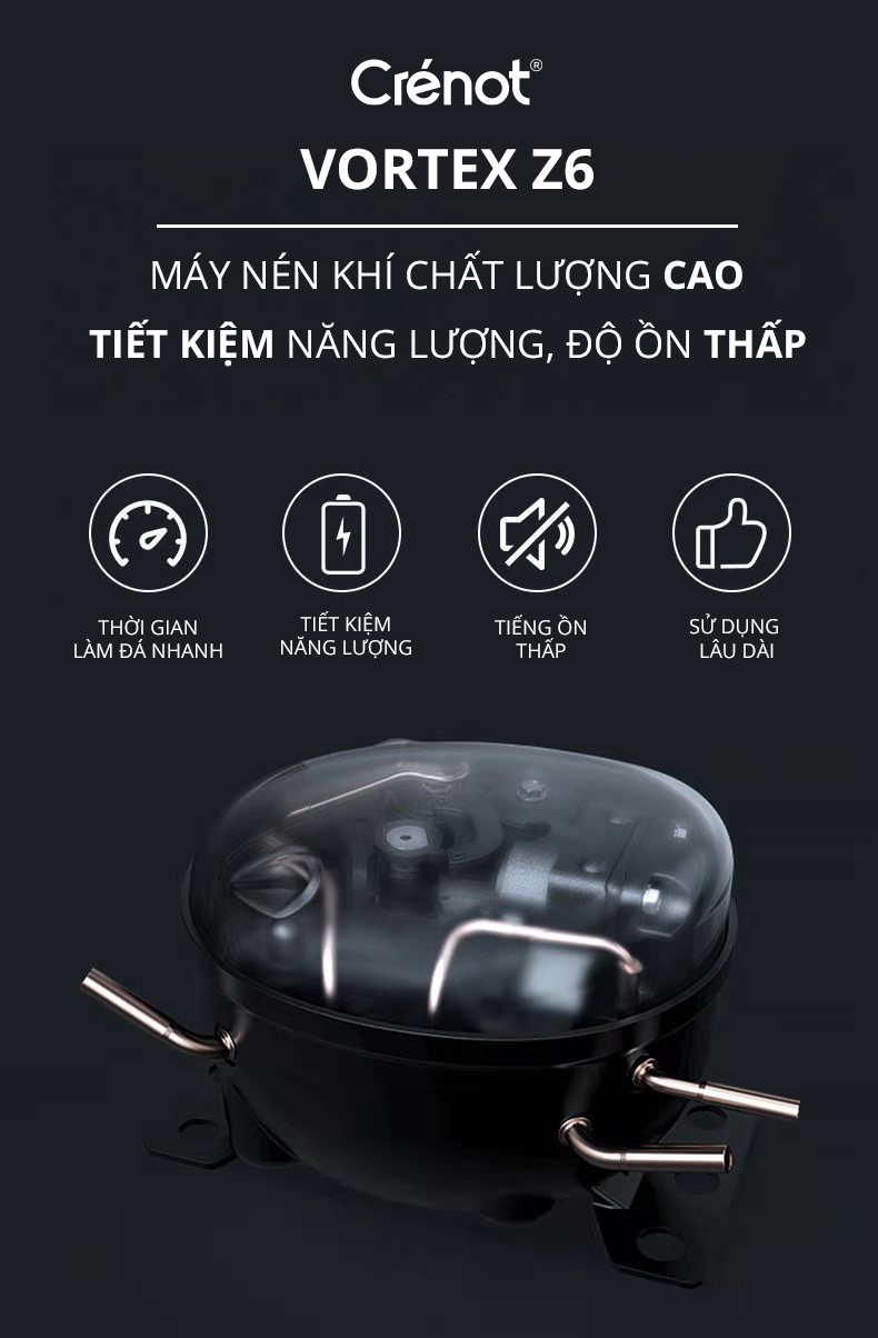 Máy Làm Đá Viên Tủ Đá Giữ Nhiệt Mini Gia Đình Crénot Vortex Z6 Hàng Chính Hãng