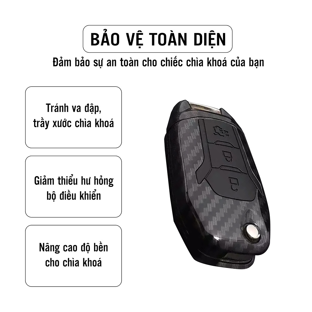 Ốp chìa khóa dành cho xe Ford Ranger XLS chất liệu nhựa ABS mạ vân Cacbon - Hàng Chính Hãng