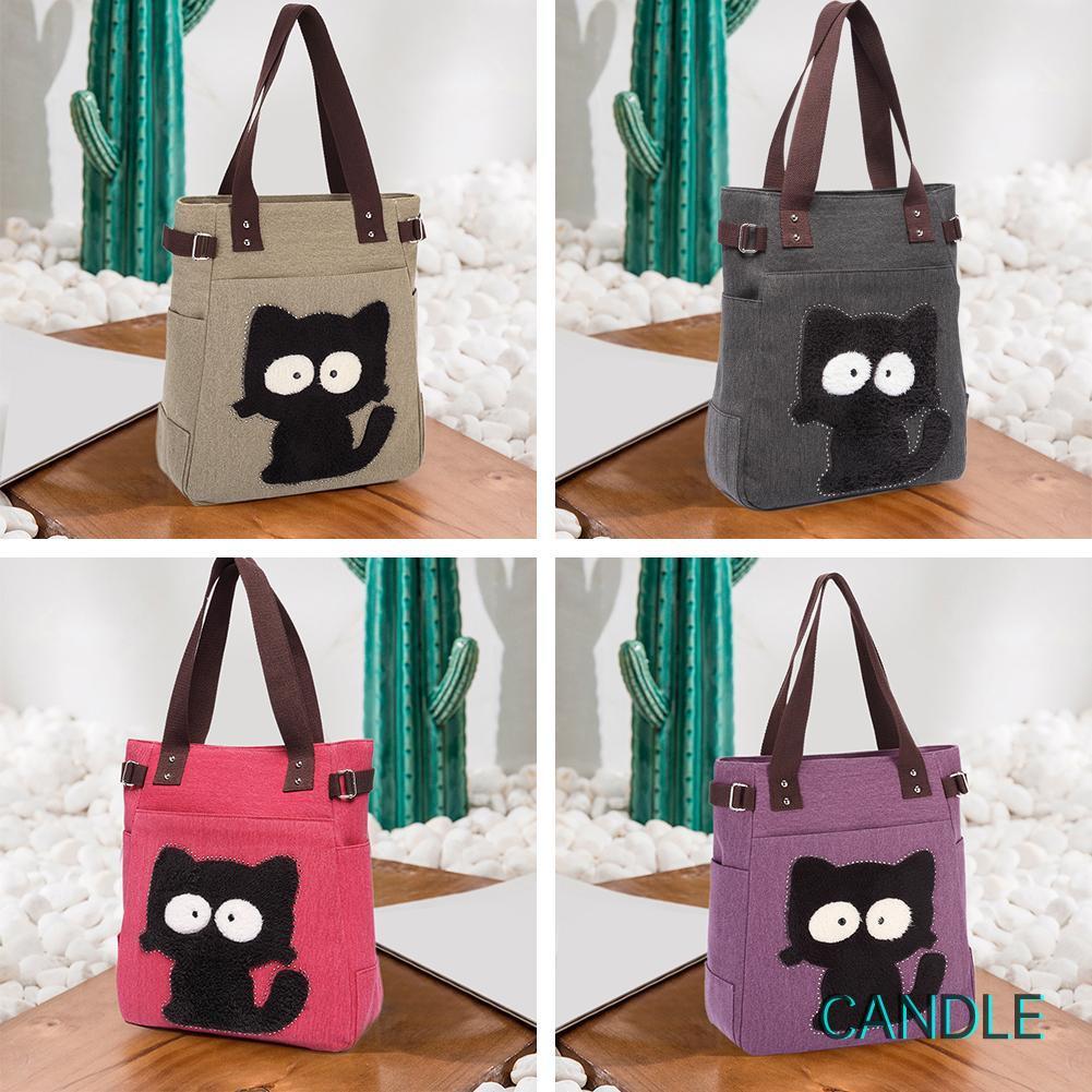 Túi Xách Canvas Cỡ Lớn In Hình Mèo Dễ Thương