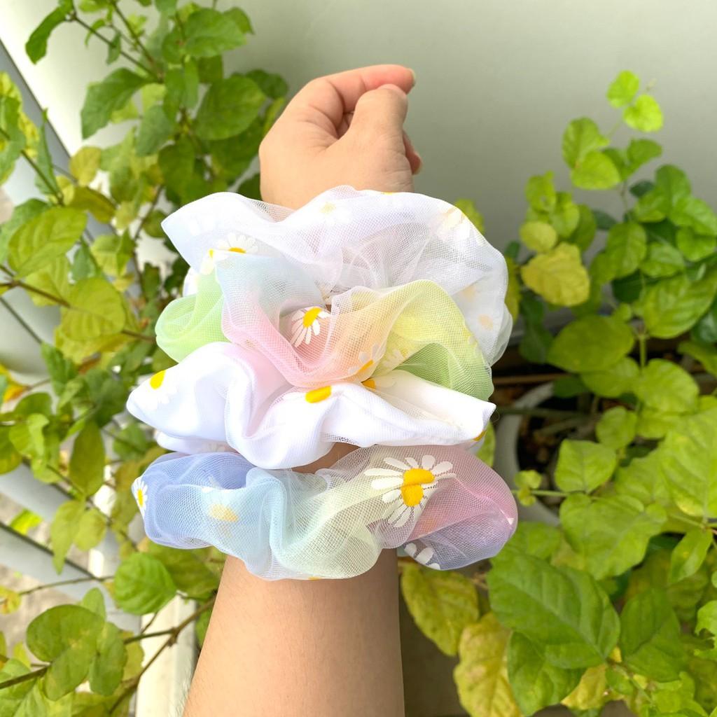 Cột tóc scrunchies voan lưới hoa cúc