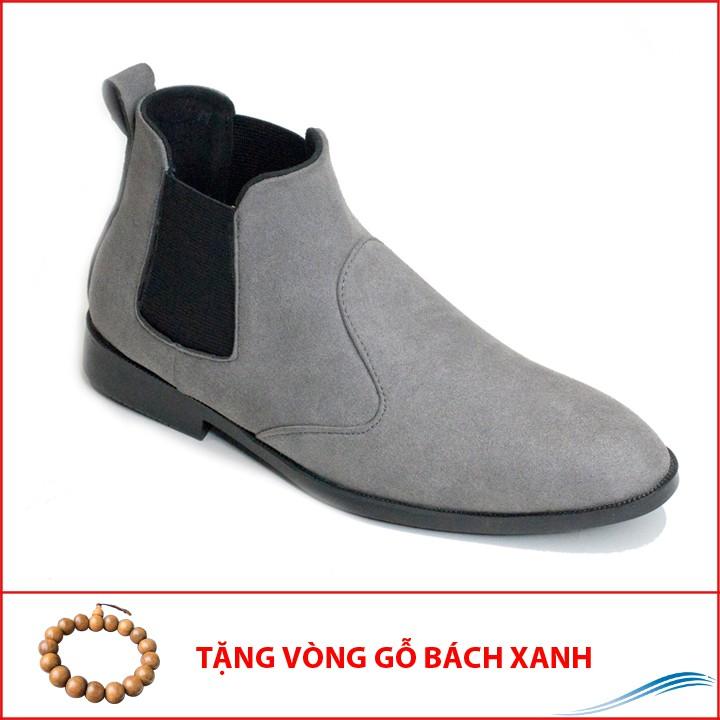 Giày Chelsea Boot Nam Cổ Chun Da Búc Xám Phong Cách Hàn Quốc - CB520-bucxamhun(GB)- Kèm Vòng Gỗ Bách Xanh