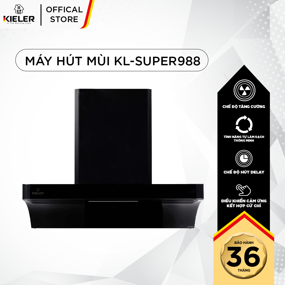 Máy hút mùi KIELER KL-SUPER988 kính Tempered cong kết hợp Inox hiện đại, công suất hút cao, hoạt động êm dịu - Hàng Chính Hãng