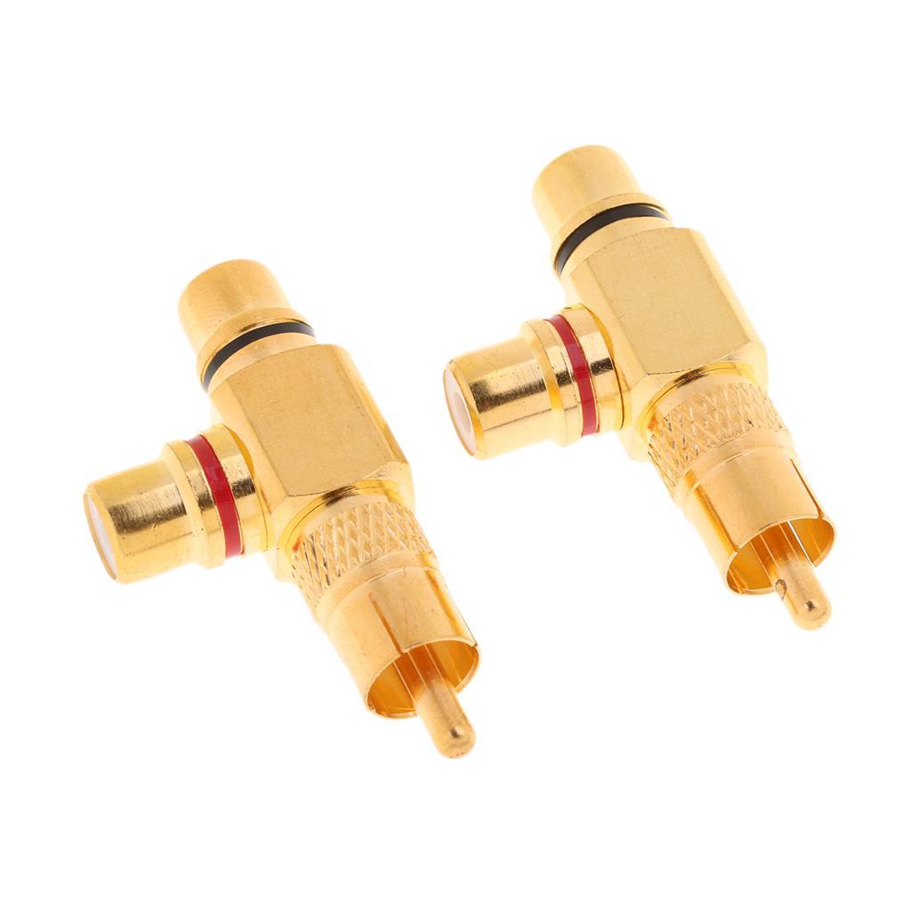 4x RCA Plug Male to 2 RCA Socket Female Connector Adaptor Right Angle