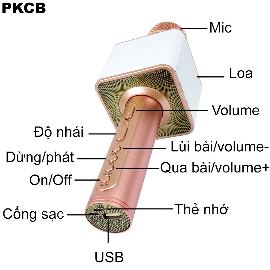 Micro Karaoke Bluetooth hát điện thoại chất lượng cao PKCBSDRD72 Hồng - Hàng Chính Hãng