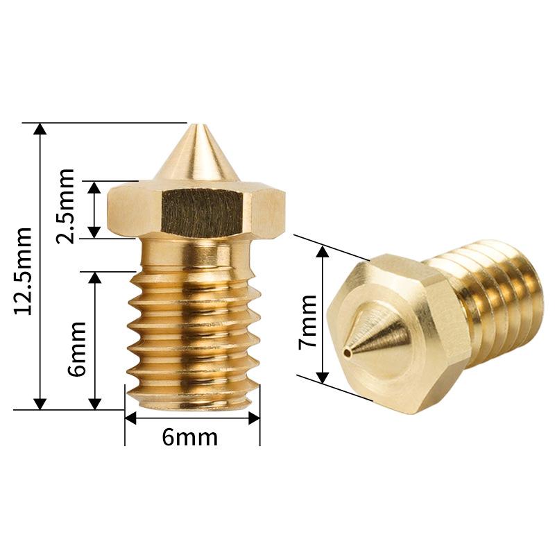 Chất lượng hàng đầu 2PCS CHT V6 MK8 Đồng thau M6 High Flow PTFE mạ E3D V6 Clone Cht Vòi phun 3D Phần