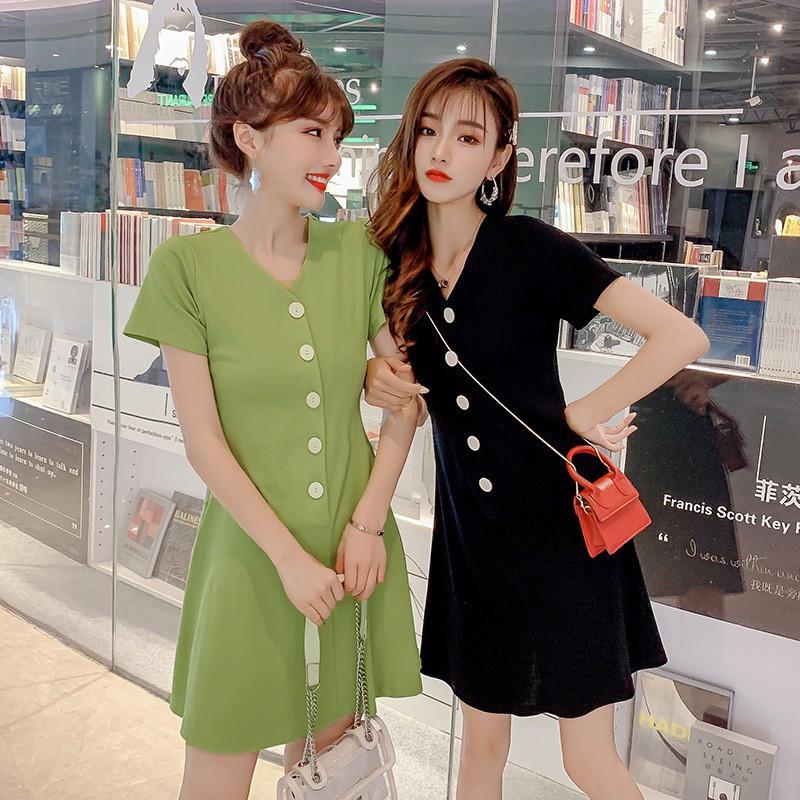 Đầm tay ngắn cổ chữ V thiết kế dáng chữ A thanh lịch