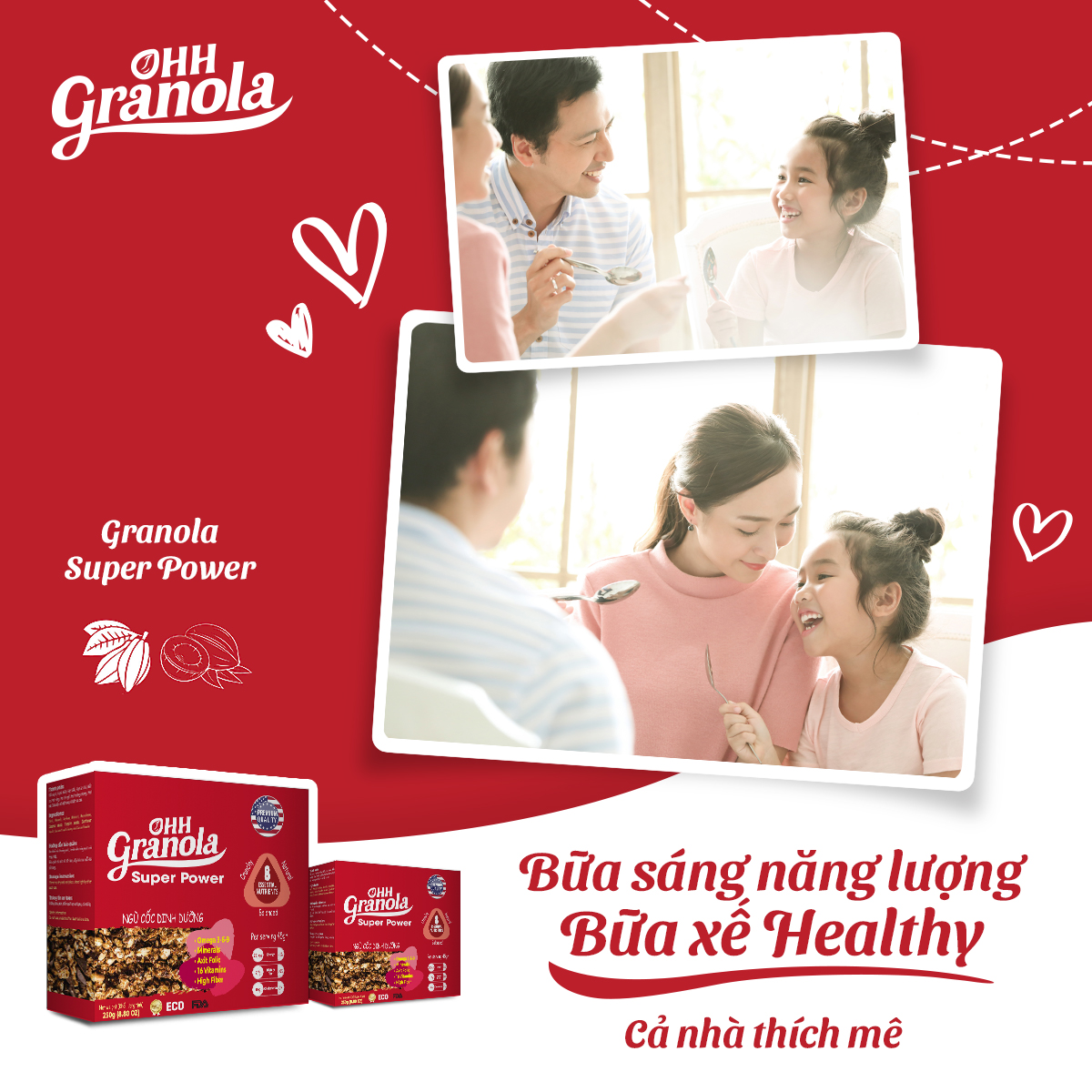 [Combo 2 Ngũ Cốc Tăng Cơ Giàu Năng Lượng] Phối trộn Chocolate đen và Coconut, dòng Super Power - Ohh Granola, Tiêu Chuẩn FDA Hoa Kỳ, Hộp 250g