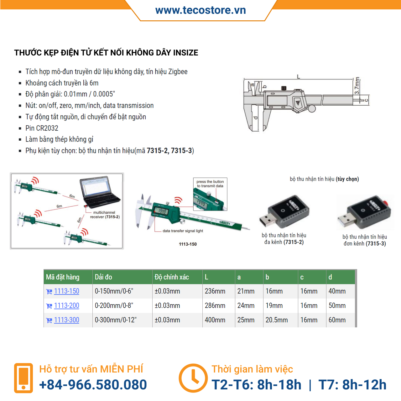 Thước kẹp điện tử Insize 1113 kết nối không dây