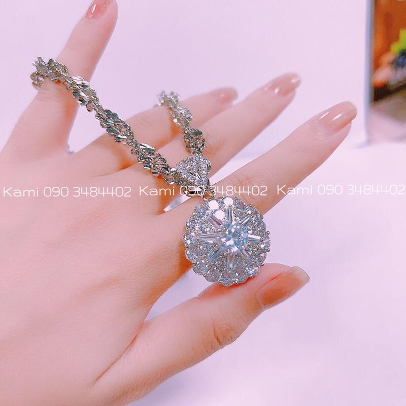 Dây chuyền xoắn xi bạch kim kèm mặt baguet siêu sáng bền màu Kami