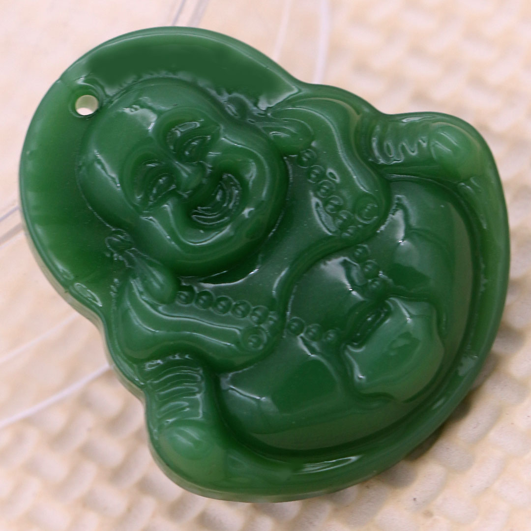 Mặt Phật Di lặc đá xanh 4.3 cm kèm móc inox trắng, mặt dây chuyền Phật cười