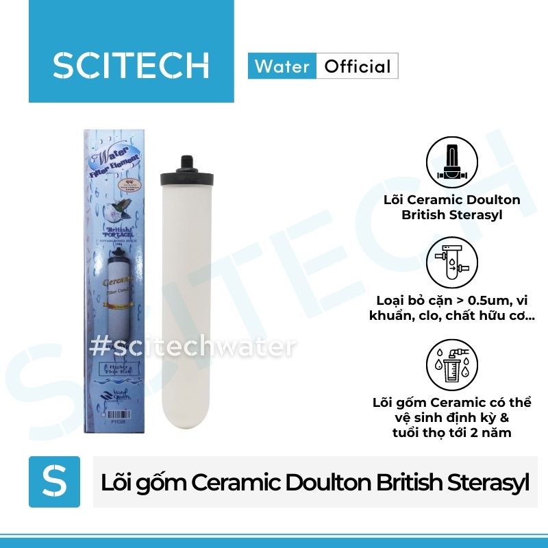 Hình ảnh Lõi Gốm Ceramic Doulton British Steracyl 10 inch by Scitech - Lõi số 1 máy lọc nước Dr. Sukida, K Pro Series MT888 và máy lọc nước Nano/RO (Dùng thay thế lõi PP) - Hàng chính hãng