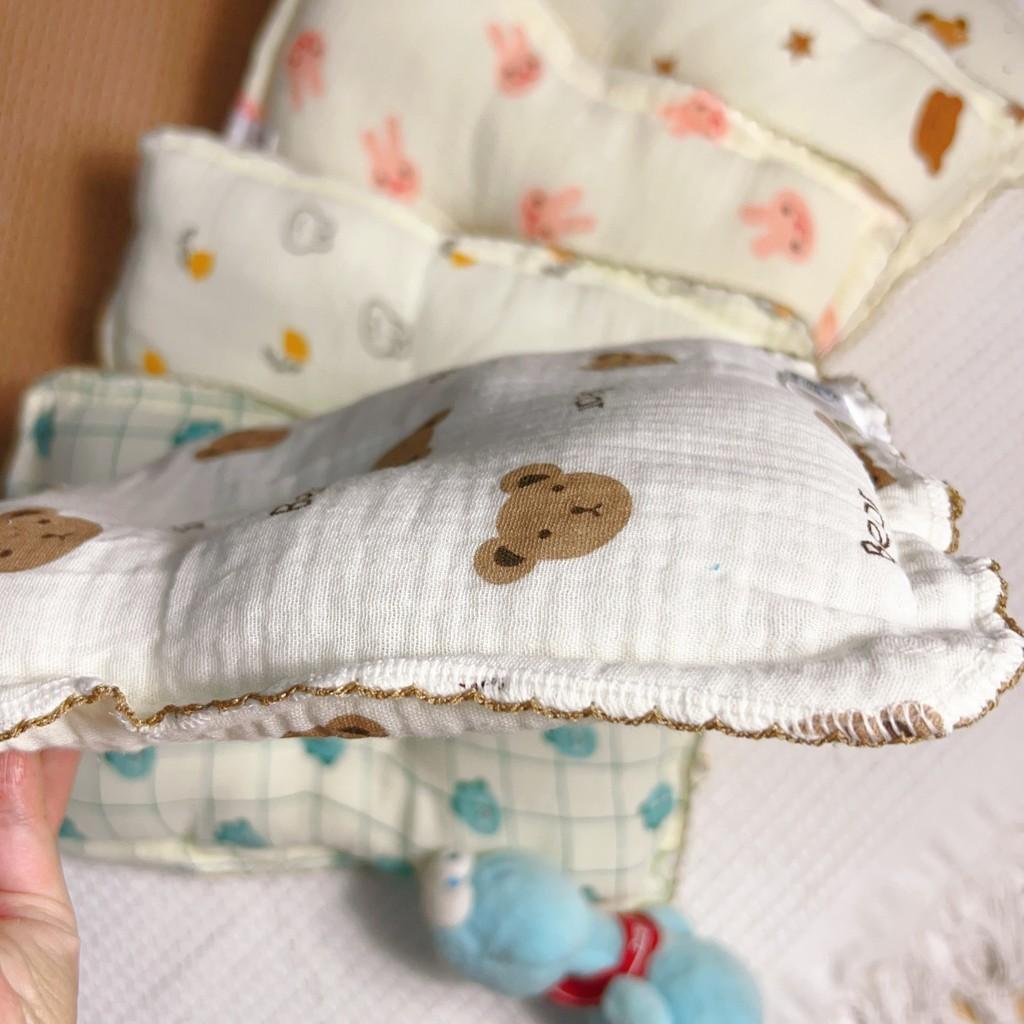 Gối xô Organic muslin chống bẹp đầu chất vải mềm mịn, thấm hút mồ hôi, thoáng khí cho bé, độ cao 2 cm