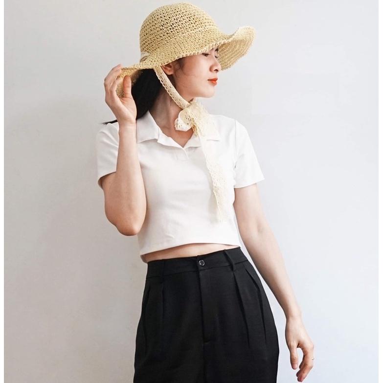 F860T Áo croptop cổ polo tay ngắn