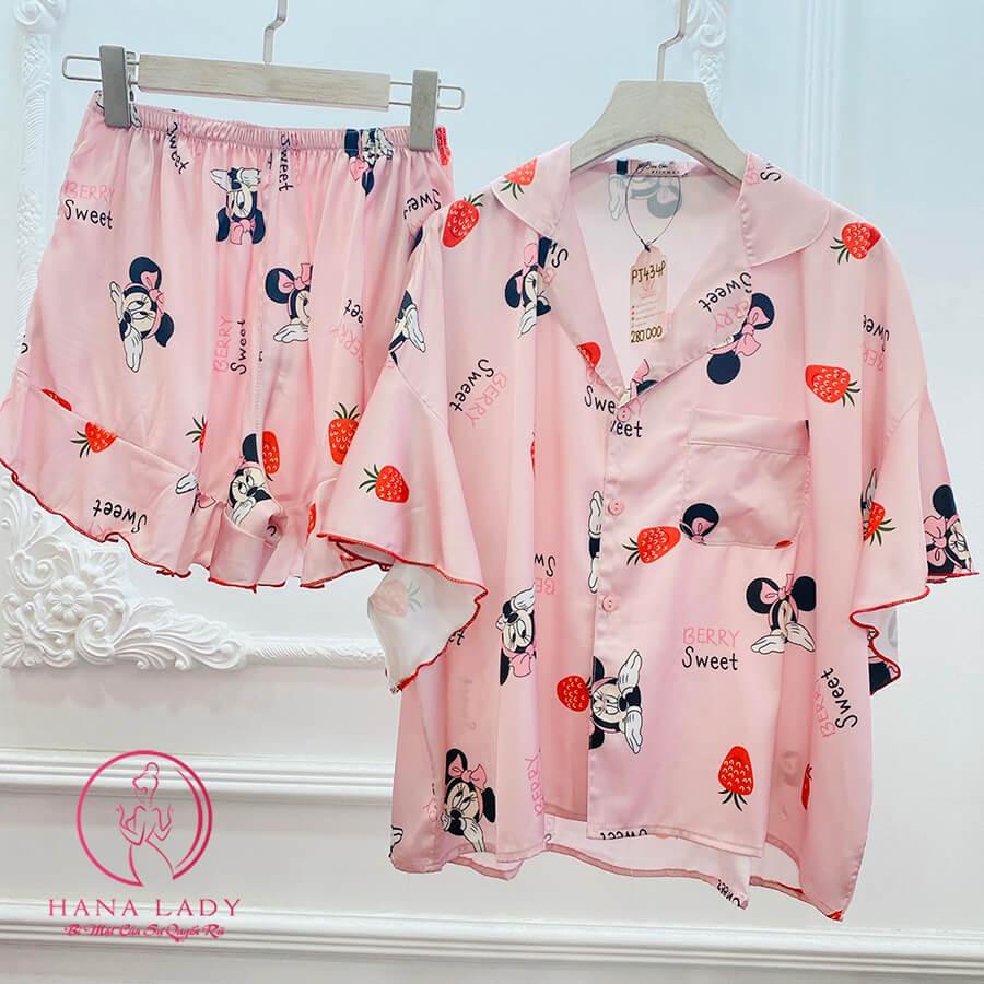 Đồ ngủ pijama lụa nữ họa tiết hoạt hình cánh tiên cao cấp PJ434