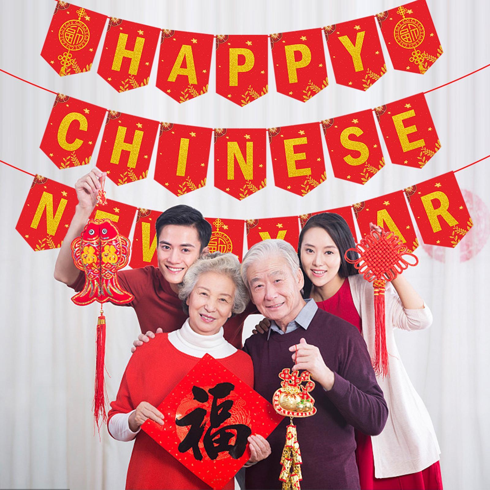 Happy Chinese New Year Banner Party Decorations Supplies Bunting Banner