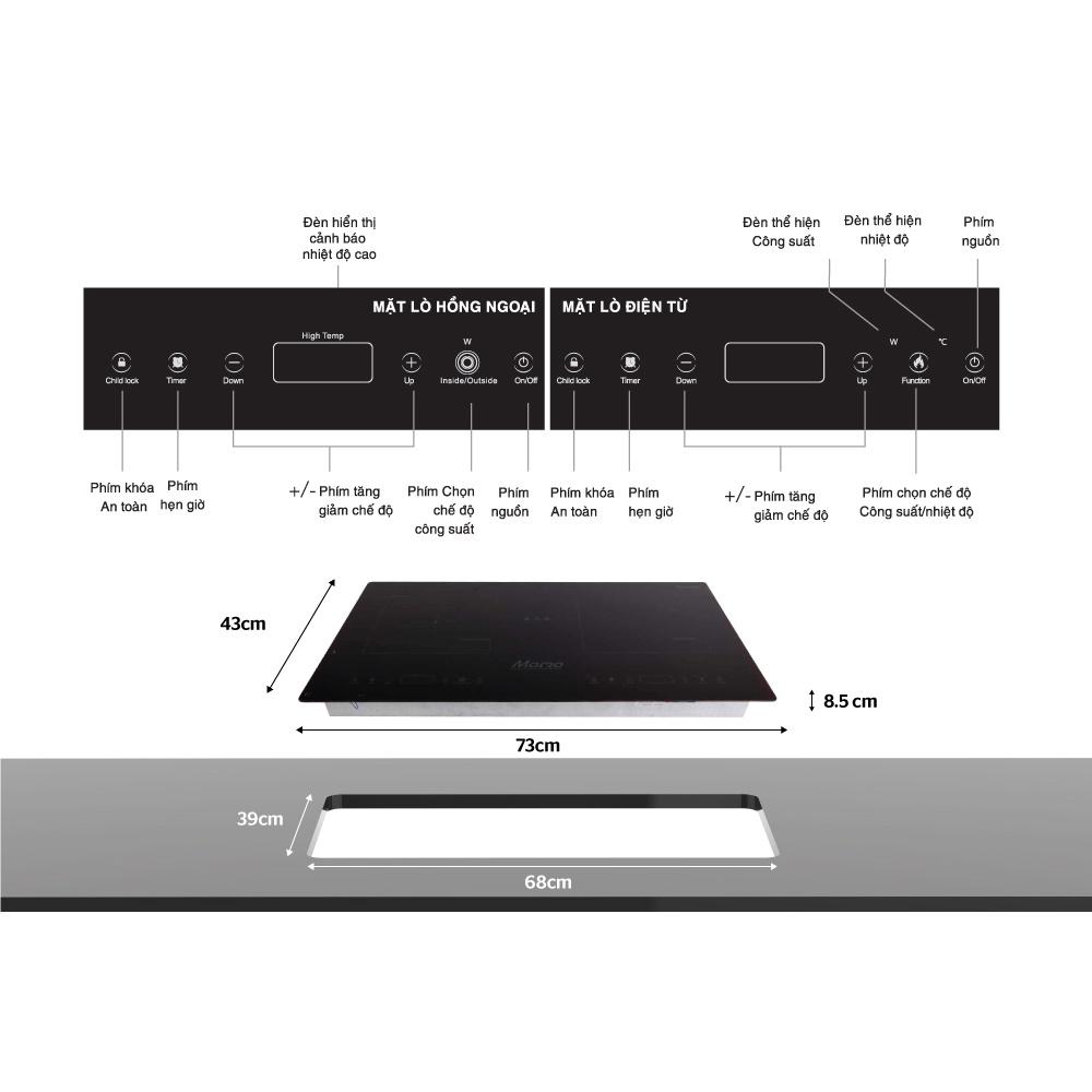 Combo Bếp đôi điện từ hồng ngoại Sunhouse MAMA MMB9100VN + Máy hút mùi kính cong Sunhouse MAMA MM6707-70, Hàng chính hãng - Bảo hành tại nhàS