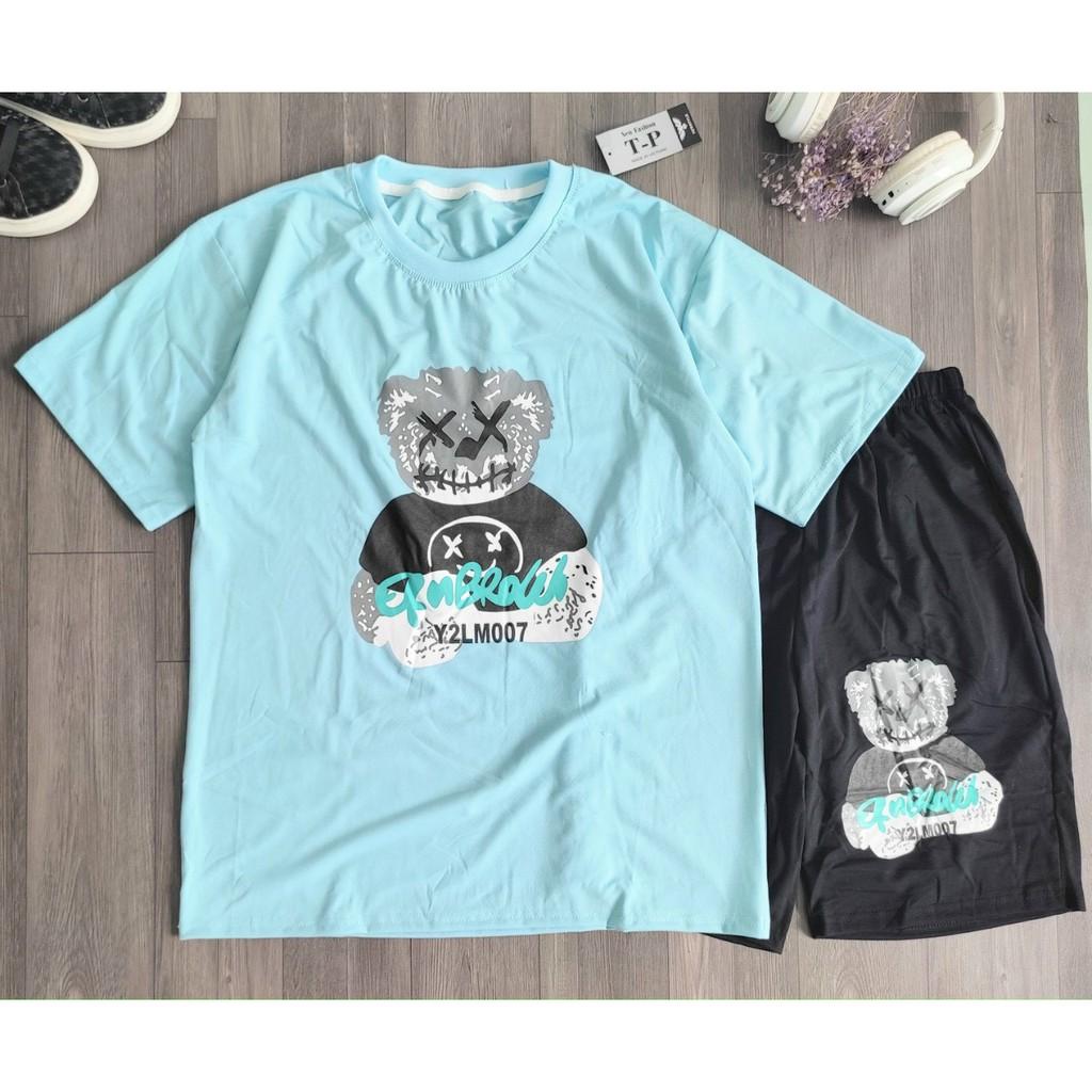 Set bộ quần áo in gấu freesize dưới 65kg cực cute cho nam