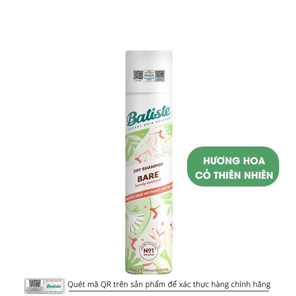 Dầu Gội Khô Batiste Hương Hoa Thiên Nhiên Dịu Nhẹ - Batiste Dry Shampoo Natural & light Bare 200ml