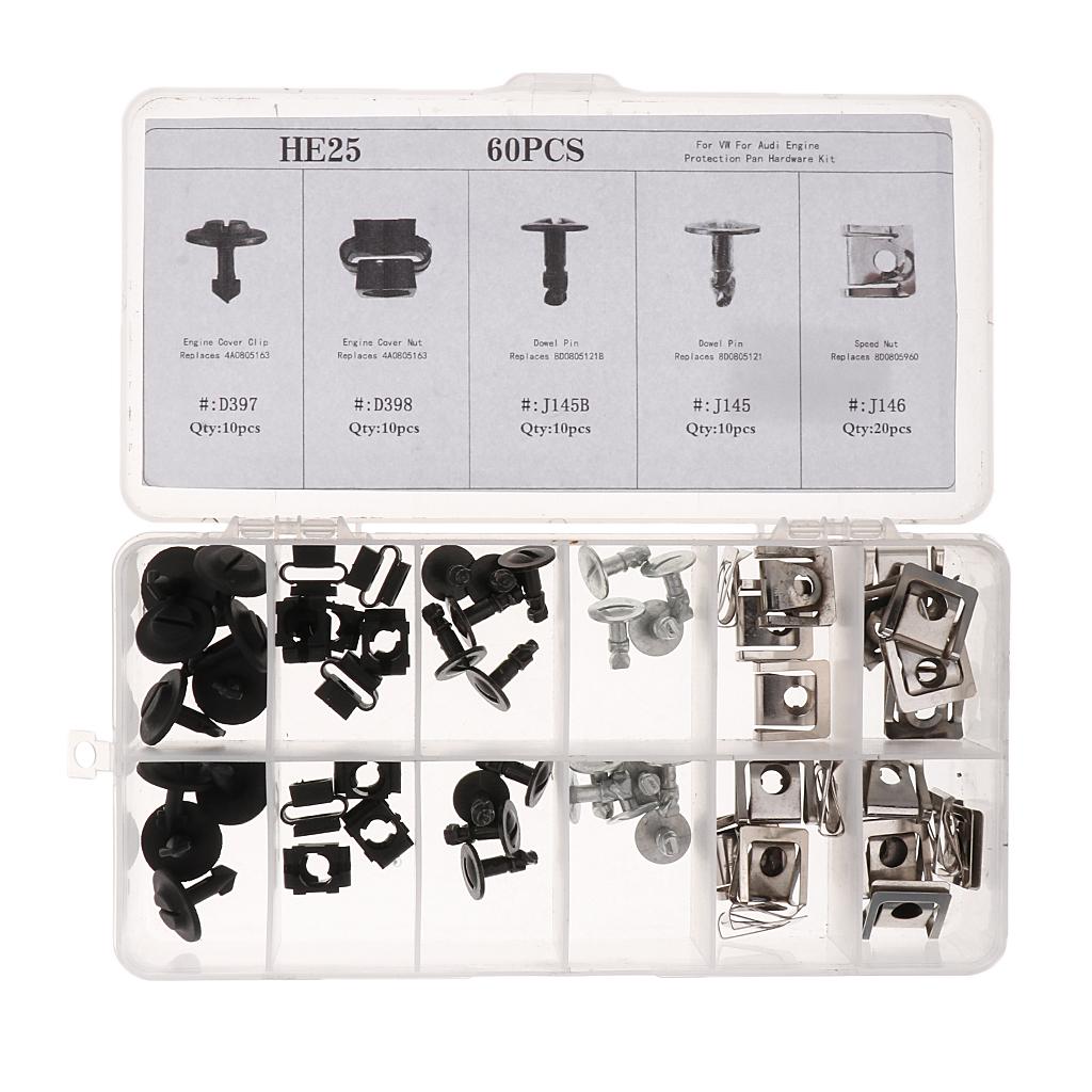 60 Pieces Protective Pan Hardware Kit Pin Clip Nut For Audi A4 S4 VW Passat