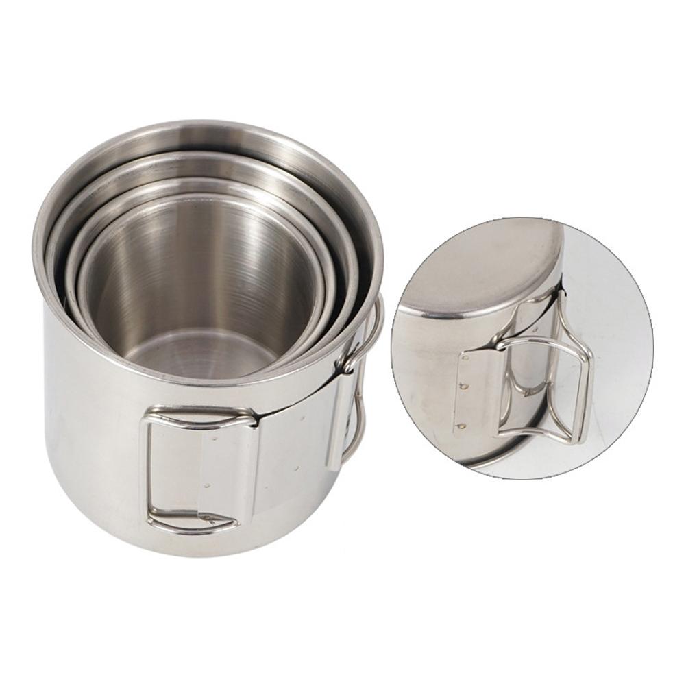 4PCS 304 Stainless Steel Outdoor Camping Cup Set Portable Mountaineering Trekking Cups Travel Hiking Cookware Equipment