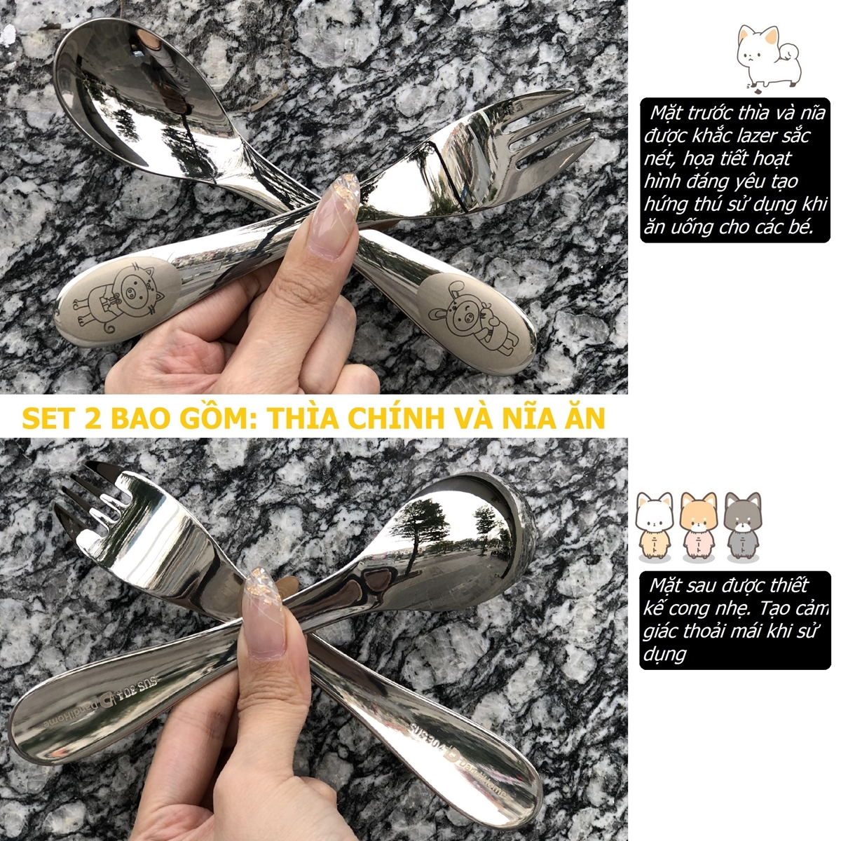 Bộ dao thìa nĩa tập ăn cho bé DandiHome inox 304 cao cấp - Có các lựa chọn