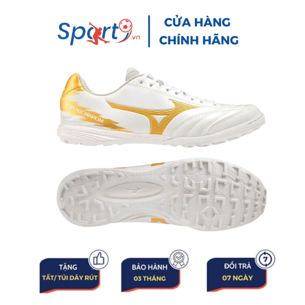 Giày đá bóng Mizuno Monarcida Neo Sala Pro TF - Q1GB232152 - Trắng Vàng