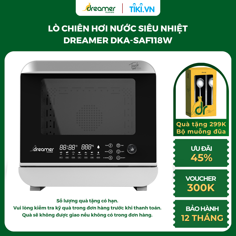 [Hàng Chính Hãng] Lò Chiên Hơi Nước Siêu Nhiệt DKA-SAF118W 18L Kết Hợp Chiên Và Hấp Hơi Nước, 14 Chức Năng Nấu, Màn Hình Cảm Ứng và Núm Xoay Tiện Lợi