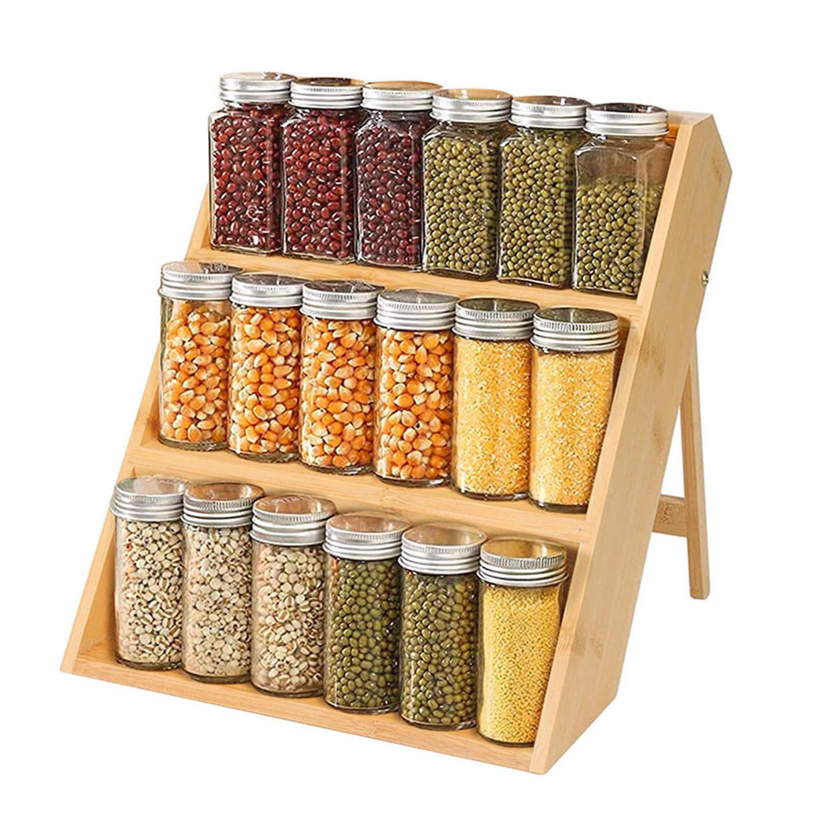 Multifunction Bamboo Spice Rack Space Saving Bamboo Spice Rack Organizer Seasoning Organizer for Makeup Spice Cabinet Seasoning Organizer