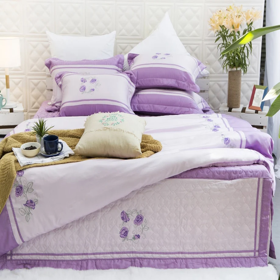 Bộ Chăn Ga Bọc Chần Gòn Tencel Edena ED747 - Tím